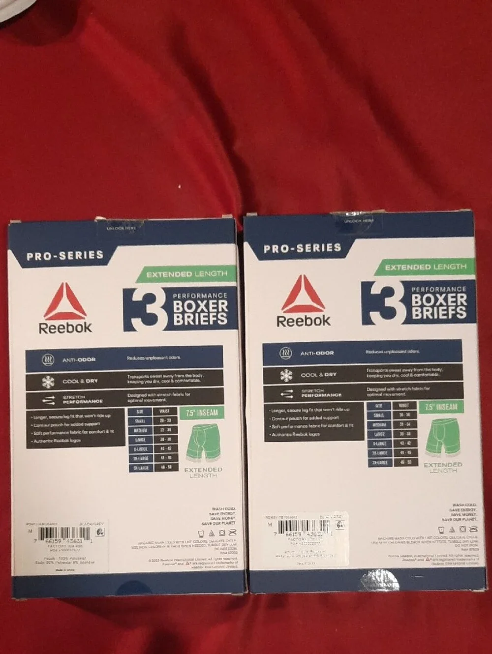 2 Reebok Men’s 3-Pack Pro-Series Boxer Briefs in Black, Grey, Red Logo 6 Pair